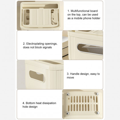 HMR - 3 Tier Modern Warm White Mount & Desktop Router Rack Box Cable Management Decor Storage