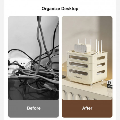 HMR - 3 Tier Modern Warm White Mount & Desktop Router Rack Box Cable Management Decor Storage