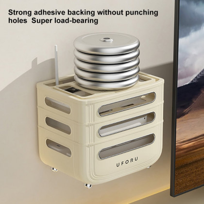 HMR - 3 Tier Modern Warm White Mount & Desktop Router Rack Box Cable Management Decor Storage