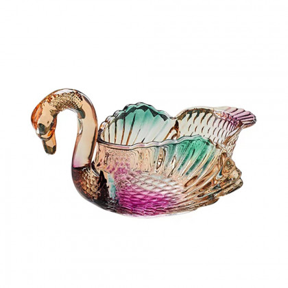HMR - Glass Swan Fruit Bowl Iridescent Transparent Basket Colorful Snack Tray Plate Decor