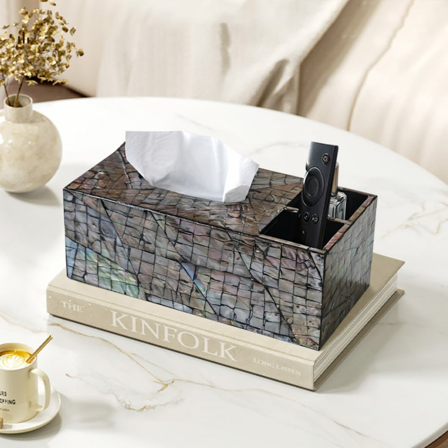 HMR - Modern Tissue Box Cover Multifunctional Nightstand Organizer with Remote Control Holder