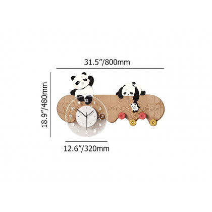 HMR - 4-Hook Wall Mounted Decorative Panda Coat Rack with 9.8'' LED Acrylic Clock
