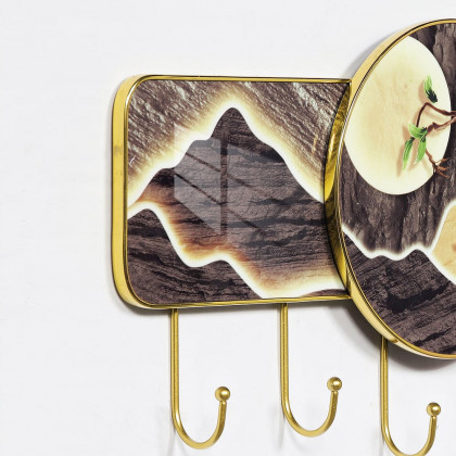 HMR - 6-Hook Moon and Mountain Decor Entryway Wall Mounted Coat Rack