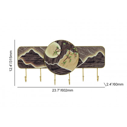 HMR - 6-Hook Moon and Mountain Decor Entryway Wall Mounted Coat Rack