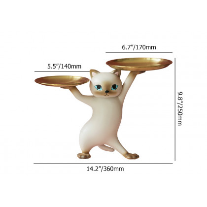 HMR - Modern Cat Resin Figurine with Gold Desk Storage Tray