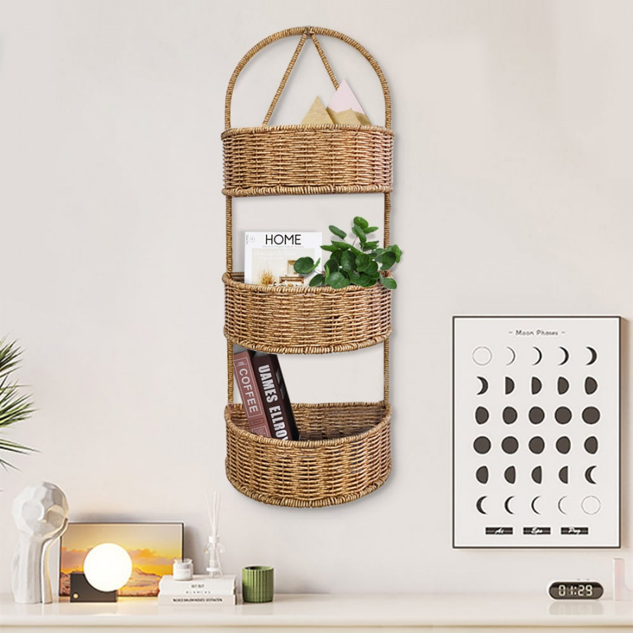 HMR - 3-Tier Wall Hanging Basket Rattan Planter