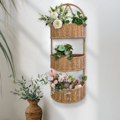 HMR - 3-Tier Wall Hanging Basket Rattan Planter