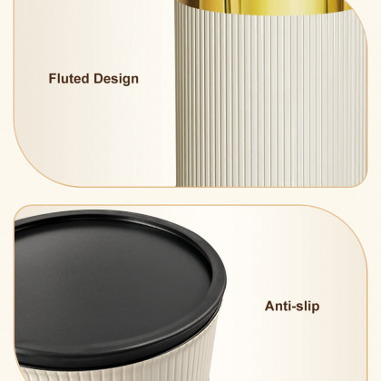 HMR - Gold & White Round Trash Can Open Top PU Leather & Metal Garbage Can for Bathroom
