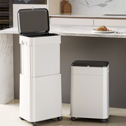 HMR - White Liftable Kitchen Trash Can Rolling Garbage Bin With Cover