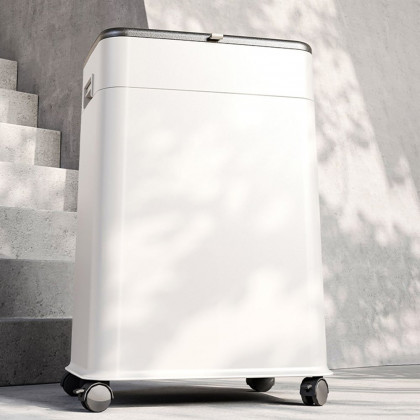 HMR - White Liftable Kitchen Trash Can Rolling Garbage Bin With Cover