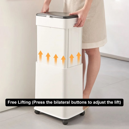 HMR - White Liftable Kitchen Trash Can Rolling Garbage Bin With Cover