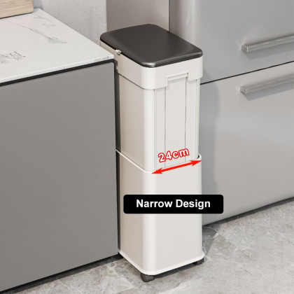 HMR - White Liftable Kitchen Trash Can Rolling Garbage Bin With Cover