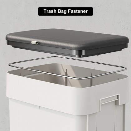 HMR - White Liftable Kitchen Trash Can Rolling Garbage Bin With Cover