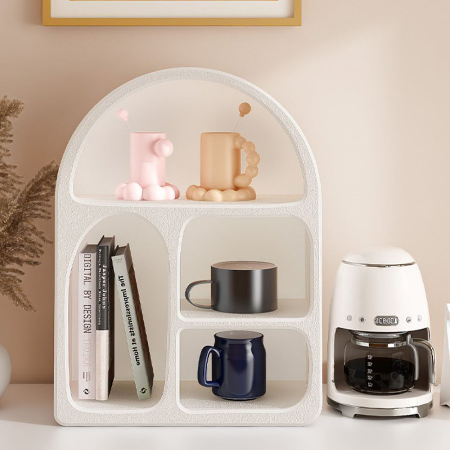HMR - Japandi White Arched Cave-like Multi-compartment Wall-mountable Desktop Storage Rack