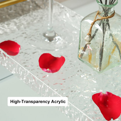 HMR - Acrylic Water Ripple Bathtub Tray Clear Bathroom Caddy Shelf with Gold Handles