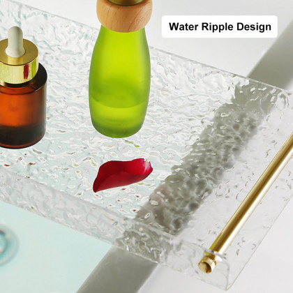 HMR - Acrylic Water Ripple Bathtub Tray Clear Bathroom Caddy Shelf with Gold Handles
