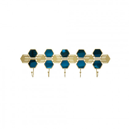 HMR - Gold & Blue Luxury Entryway Wall Mounted 5-Hook Coat Rack