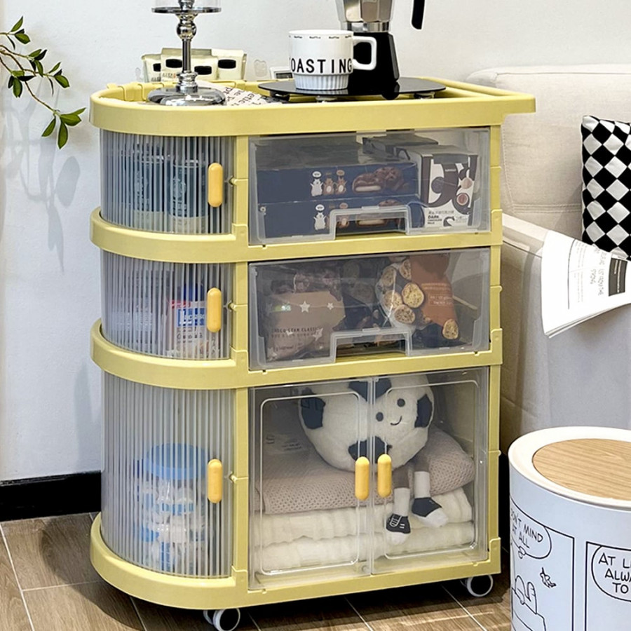 HMR - 3 Tiered Foldable Storage Cabinet Freestanding Toy Organizing Cart