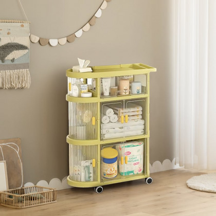 HMR - 3 Tiered Foldable Storage Cabinet Freestanding Toy Organizing Cart