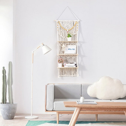 HMR - 43inch Wall Hanging Plant Shelf 3-Tier Macrame Floating Shelf