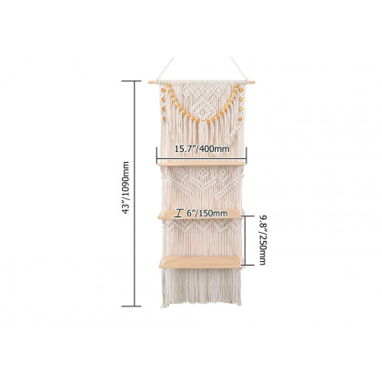 HMR - 43inch Wall Hanging Plant Shelf 3-Tier Macrame Floating Shelf