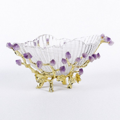 HMR - Glass Branch Fruit Bowl Basket Decor Serving Tray in Gold & Purple