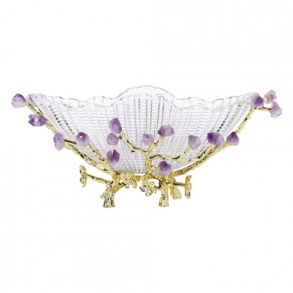 HMR - Glass Branch Fruit Bowl Basket Decor Serving Tray in Gold & Purple