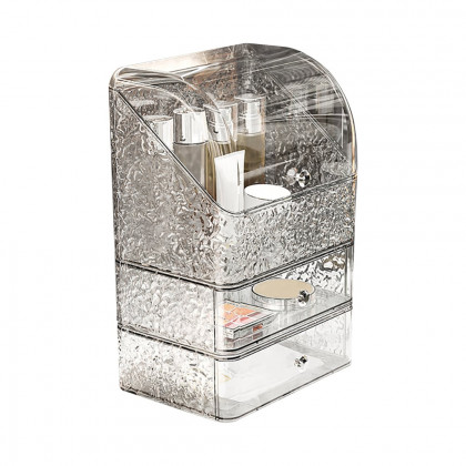 HMR - Water Ripple Makeup Organizer Desktop Cosmetic Storage Box with 2 Drawers in Clear