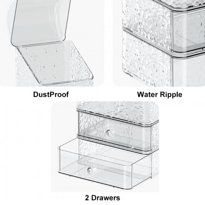 HMR - Water Ripple Makeup Organizer Desktop Cosmetic Storage Box with 2 Drawers in Clear