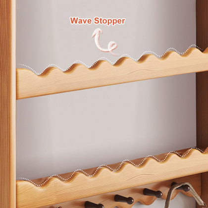 HMR - 3-Tier Wooden Wall Mounted Magazine Rack Shallow Bookshelf Display Shelf with Hooks