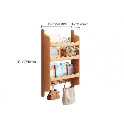 HMR - 3-Tier Wooden Wall Mounted Magazine Rack Shallow Bookshelf Display Shelf with Hooks