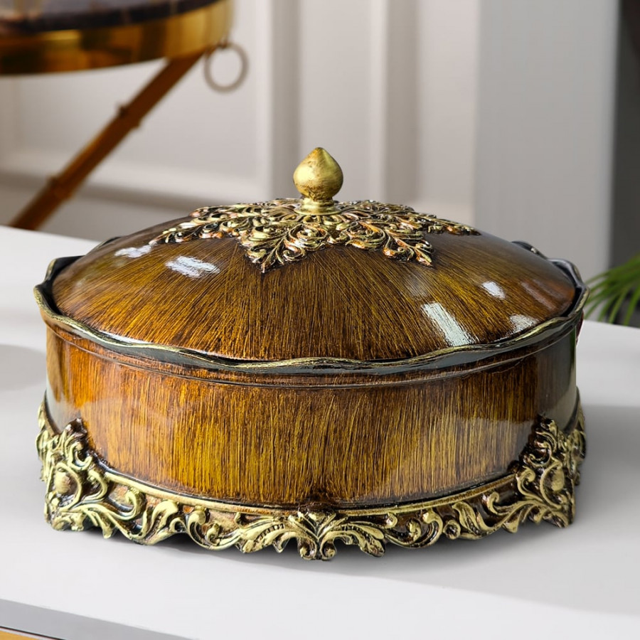 HMR - Brown Resin Divided Serving Tray with Lid Snack Tray Food Storage Containers Home Decor