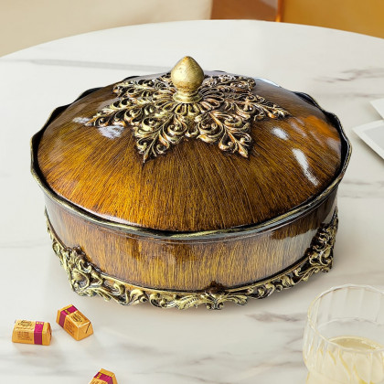 HMR - Brown Resin Divided Serving Tray with Lid Snack Tray Food Storage Containers Home Decor