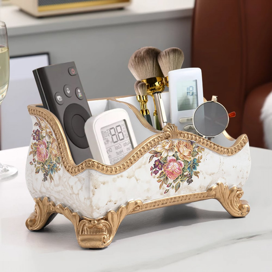 HMR - Retro European Style Golden 3 Compartment Remote Control Storage Box Desktop Storage Box