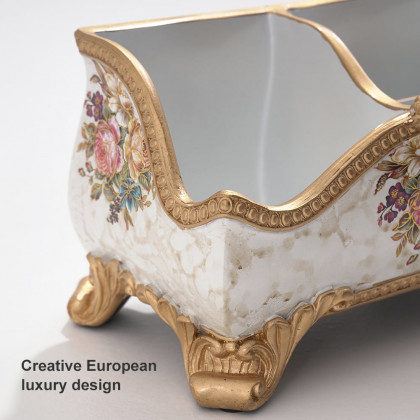 HMR - Retro European Style Golden 3 Compartment Remote Control Storage Box Desktop Storage Box