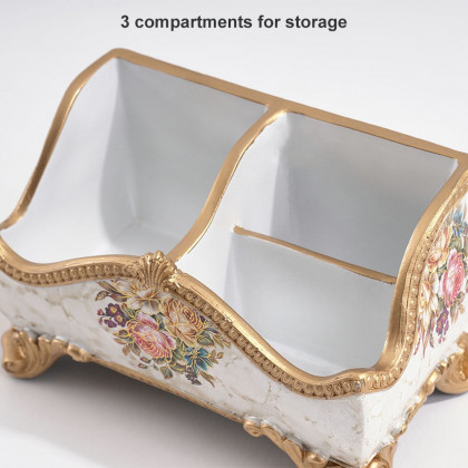 HMR - Retro European Style Golden 3 Compartment Remote Control Storage Box Desktop Storage Box