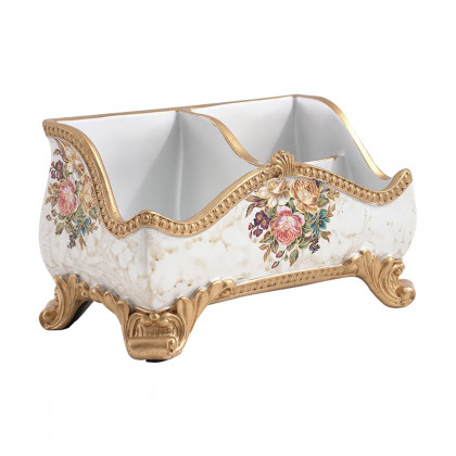 HMR - Retro European Style Golden 3 Compartment Remote Control Storage Box Desktop Storage Box