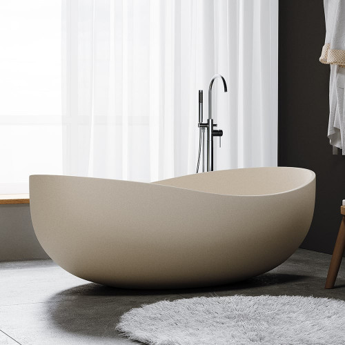 HMR 63" Industrial Oval Freestanding Cement Soaking Bathtub - Beige