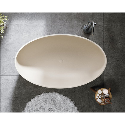 HMR 63" Industrial Oval Freestanding Cement Soaking Bathtub - Beige