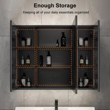 HMR - 32" Modern Wall-mounted LED Lighted Bathroom Medicine Cabinet Vanity Mirror with Storage