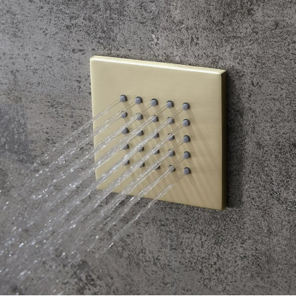 HMR - 16" Thermostatic Rain Shower System with Hand Shower & 3 Body Jet Sprays in Brushed Gold