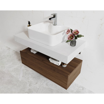 HMR Modern 35" Bathroom Vanity Set with Sink - White/Walnut