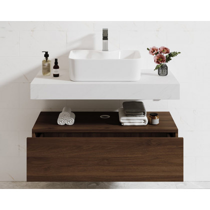 HMR Modern 35" Bathroom Vanity Set with Sink - White/Walnut