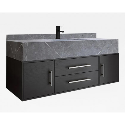 HMR 39" Modern Floating Stone Top Bathroom Vanity Set with Sink - Black/Silver, Wall Mounted