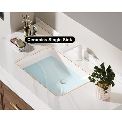 HMR 39" Modern Floating Stone Top Bathroom Vanity Set with Sink - Walnut/Gold, Wall Mounted