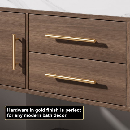 HMR 39" Modern Floating Stone Top Bathroom Vanity Set with Sink - Walnut/Gold, Wall Mounted