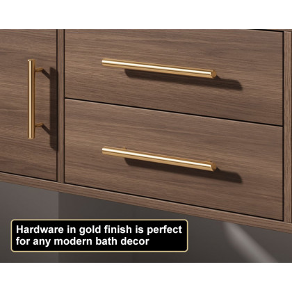 HMR 39" Modern Floating Stone Top Bathroom Vanity Set with Sink - Walnut/Gold, Wall Mounted