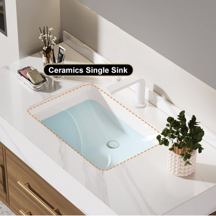HMR 39" Modern Floating Stone Top Bathroom Vanity Set with Sink - Walnut/Gold, Wall Mounted