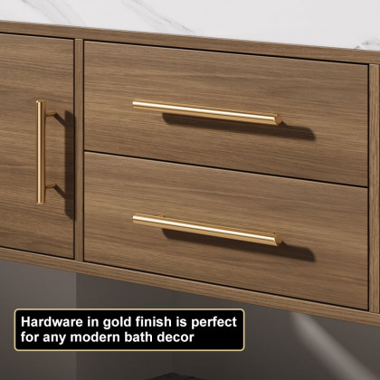 HMR 39" Modern Floating Stone Top Bathroom Vanity Set with Sink - Walnut/Gold, Wall Mounted