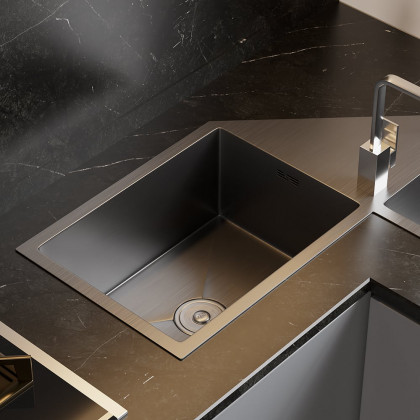 HMR - 34" Modern Drop In Butterfly Corner Kitchen Sink Double Bowls Stainless Steel in Black